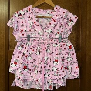 Peanuts Snoopy Soft Cozy Knit Sleepwear PAJAMA SET M Vneck Elastic Waist Shorts